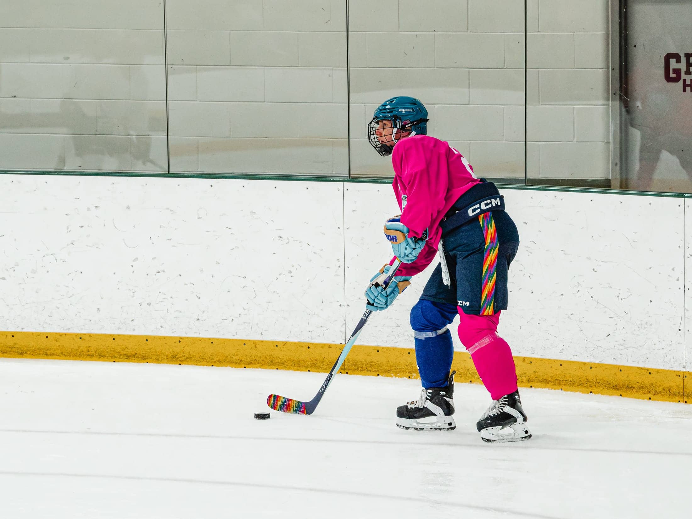 Players on the ice at the Maine Chill Pride Cup