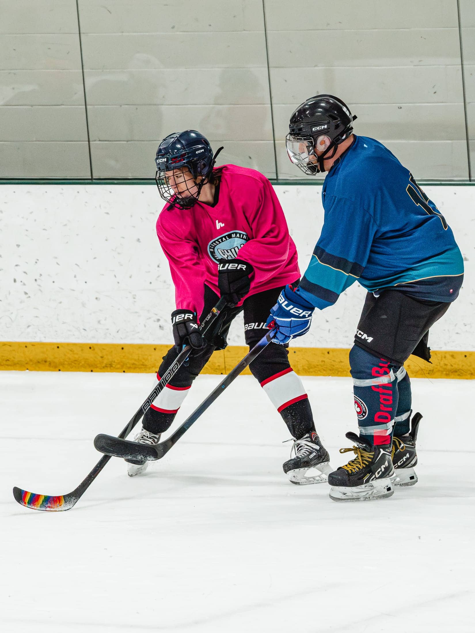 Players on the ice at the Maine Chill Pride Cup